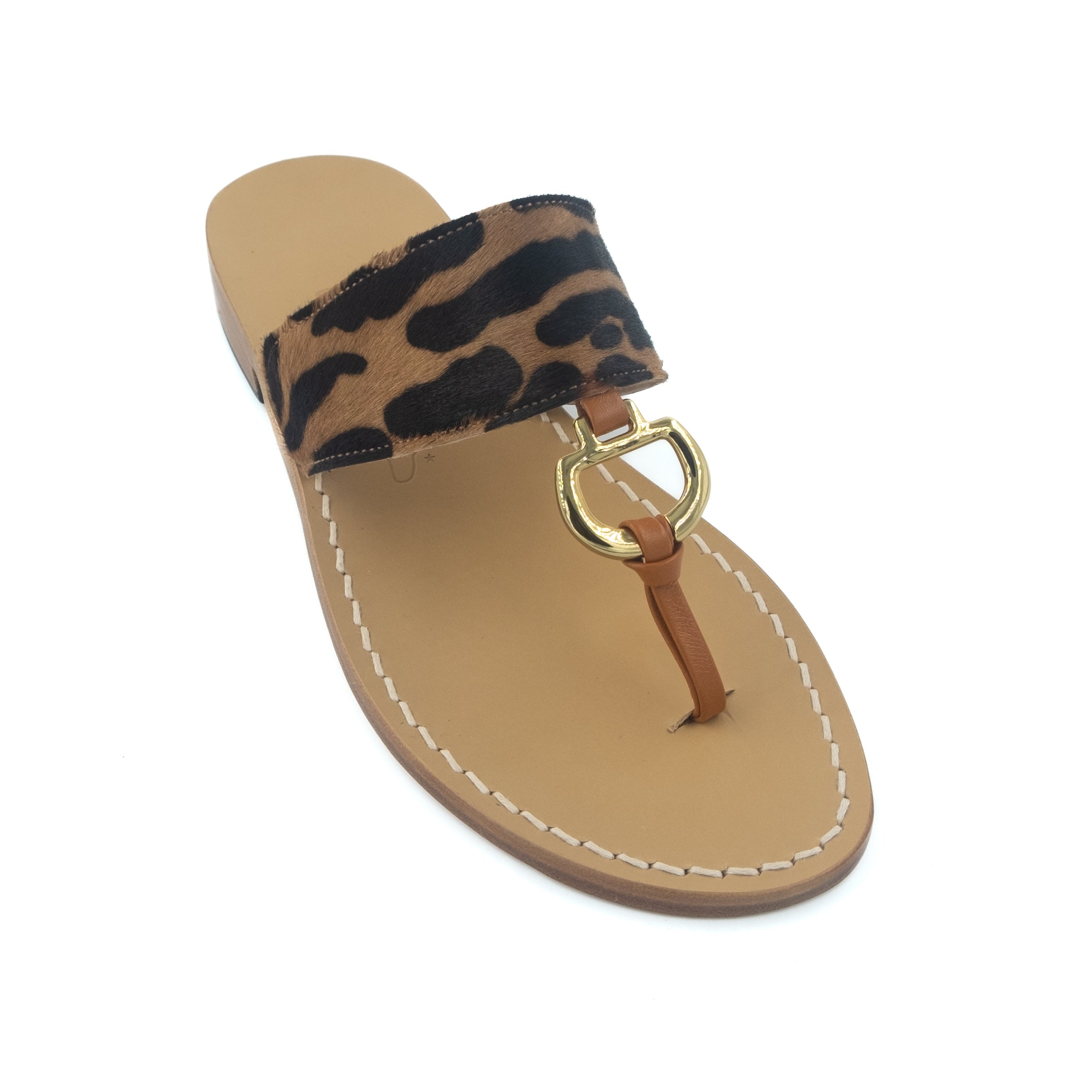 【CANFORA】Gisele Ponyチーターストラップ付きのトングサンダル Gisele Pony - Genuine leather thong sandal with cheetah