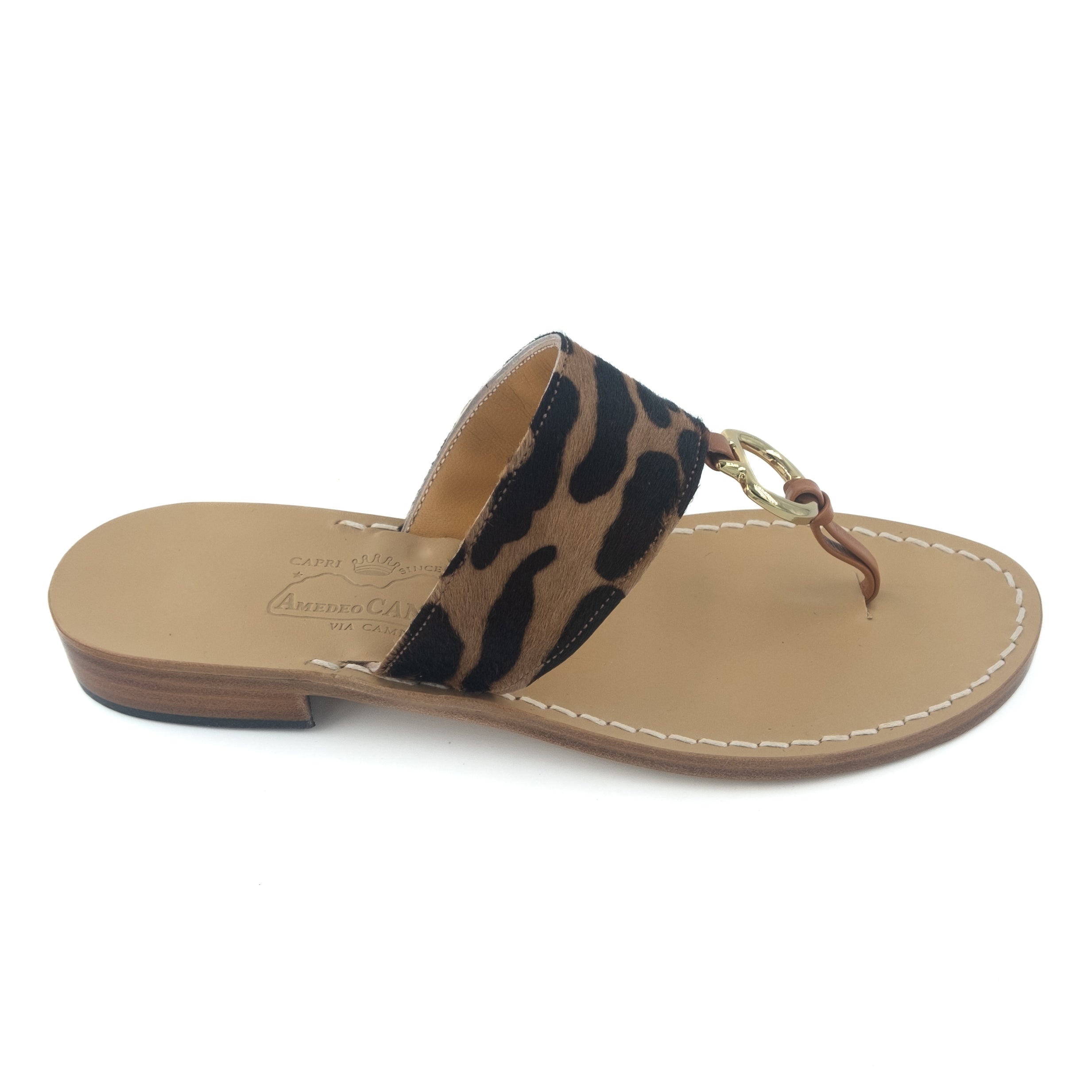Gisele Pony Genuine leather thong sandal with cheetah strap