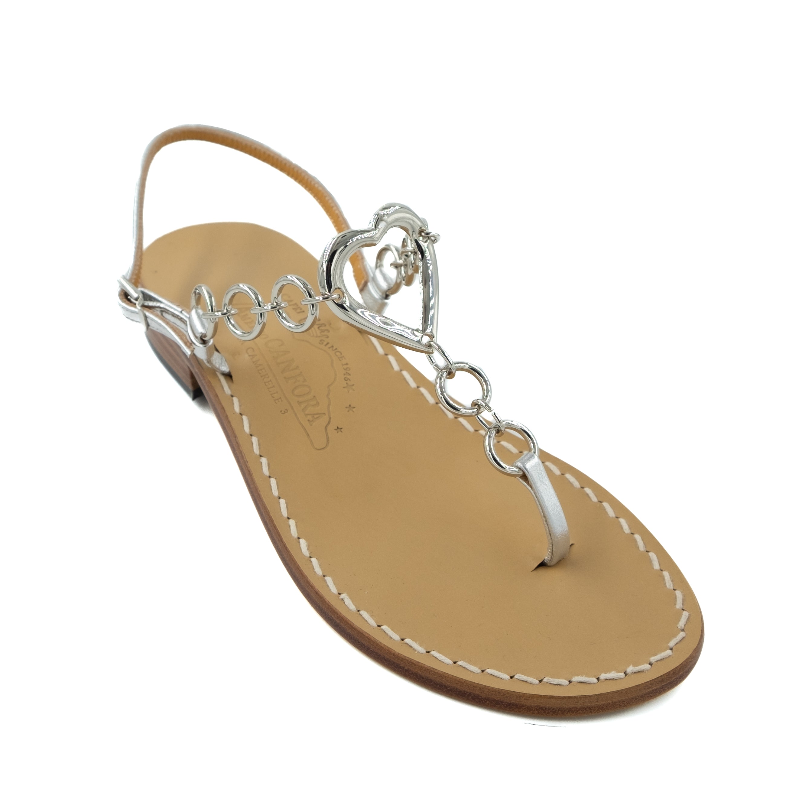 Harriet - Genuine leather thong sandal with chain and metal