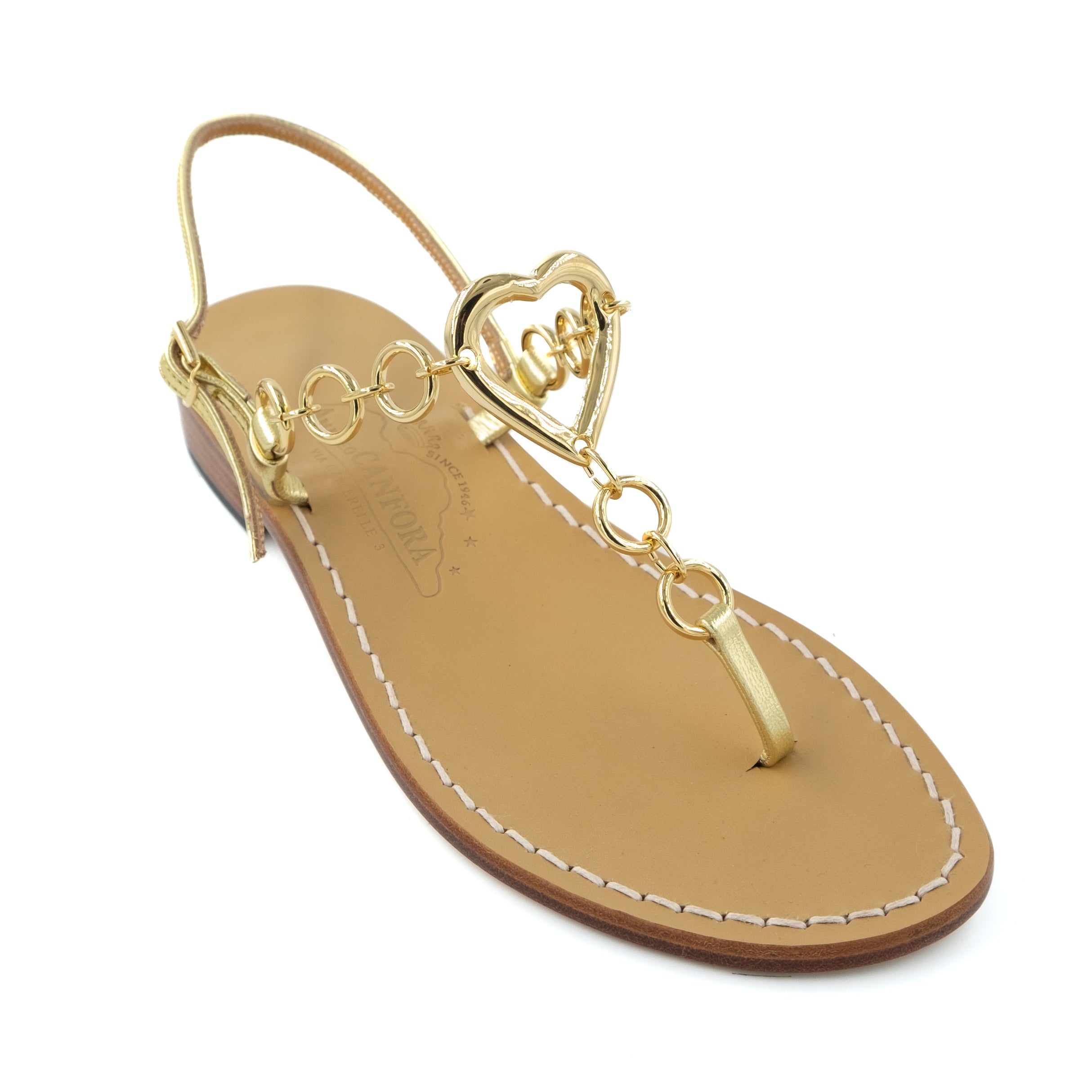 Harriet - Genuine leather thong sandal with chain and metal
