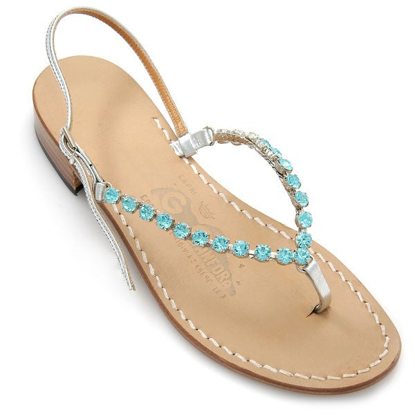 Ramona Genuine leather thong sandal with glitter rhinestones