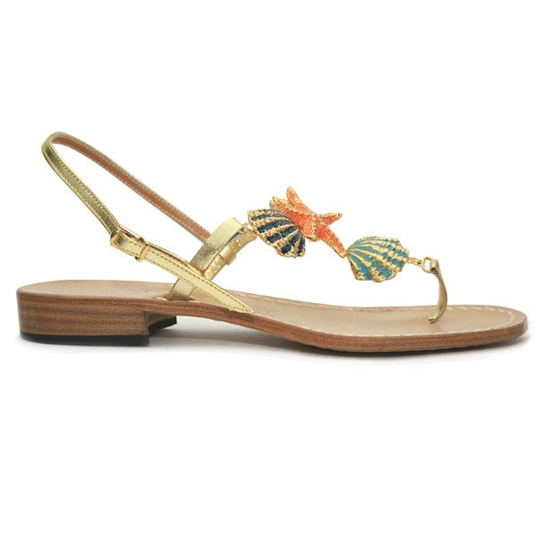 Lona Genuine leather thong sandal with shells and starfish