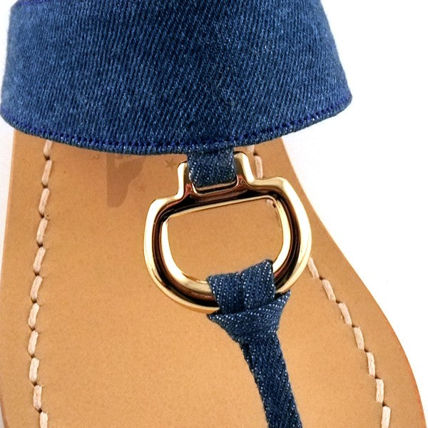 【CANFORA】Gisele Denim 装飾リングが付いたトングサンダル Gisele Denim - Genuine leather thong sandal with denim strap