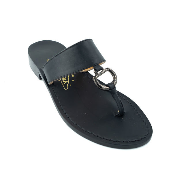 Gisele ALL BLACK - Genuine leather thong sandal with strap