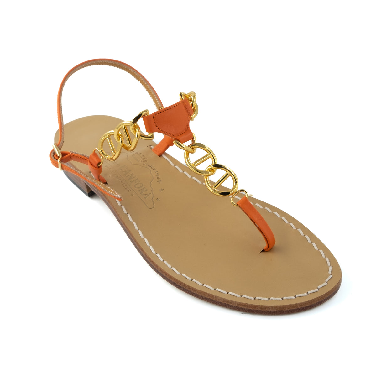 Caroline - Capri-style leather thong sandal with stylish chains ...