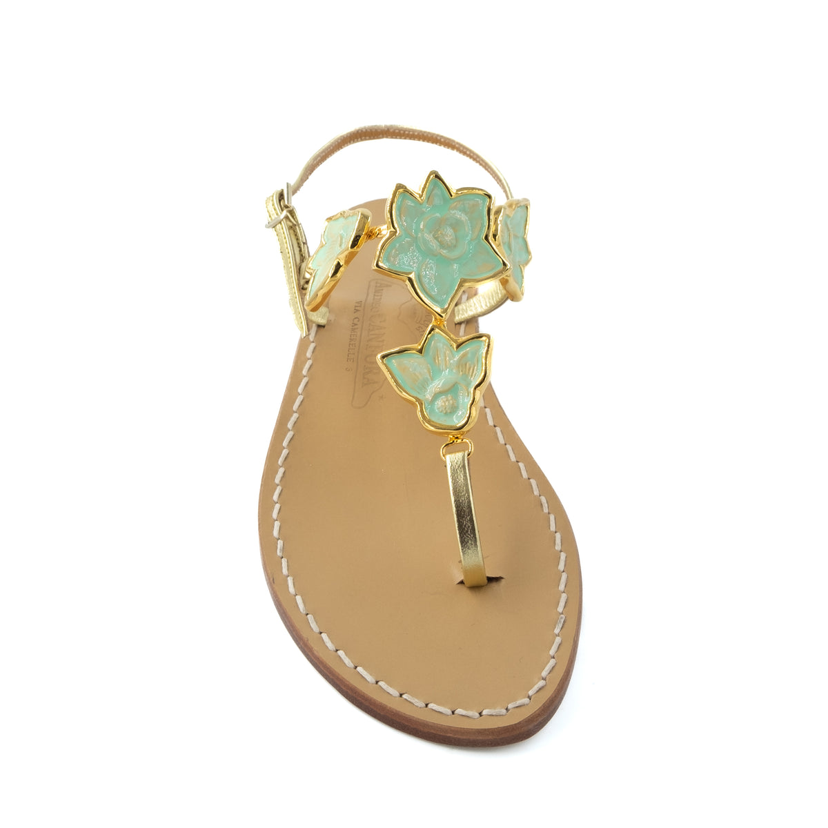 Tina - Genuine leather thong sandal with painted flower jewellery ...