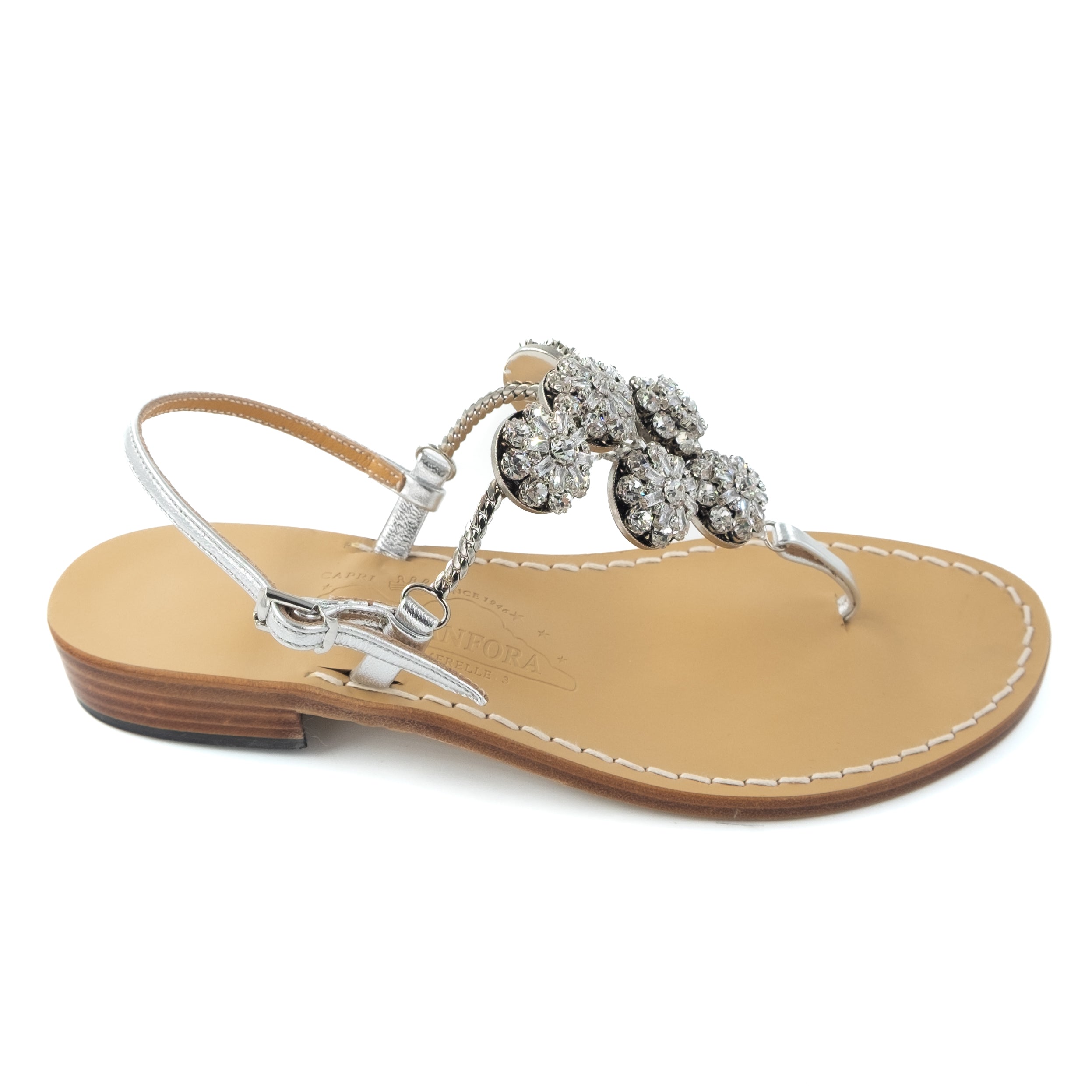 Meraville - Genuine leather thong sandal with jewellery