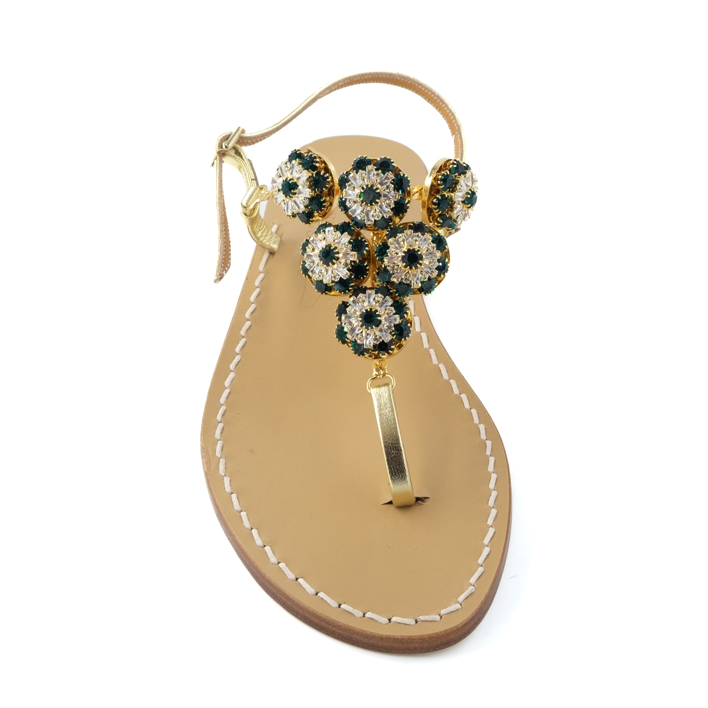 Meraville - Genuine leather thong sandal with jewellery