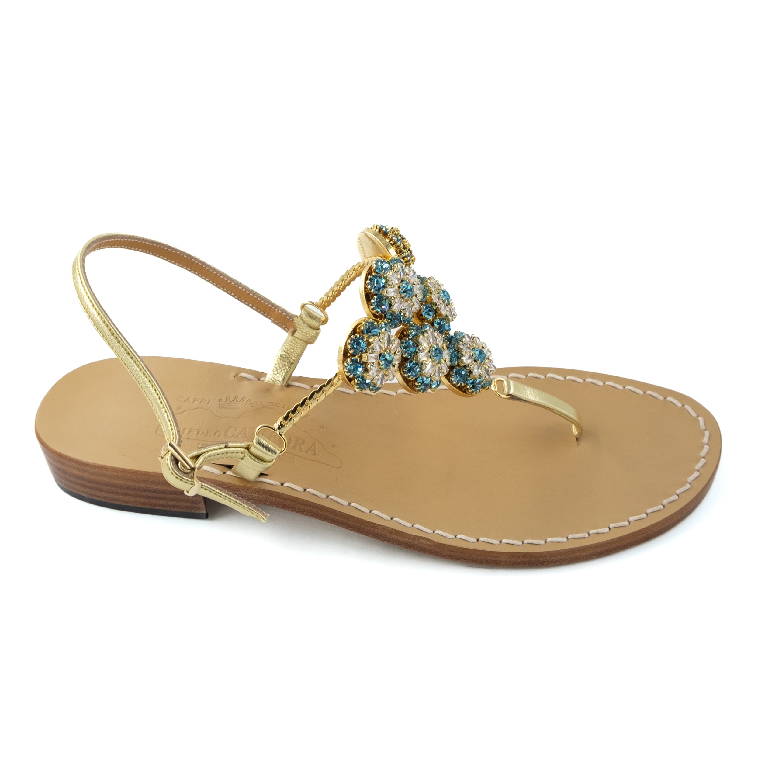 Meraville - Genuine leather thong sandal with jewellery