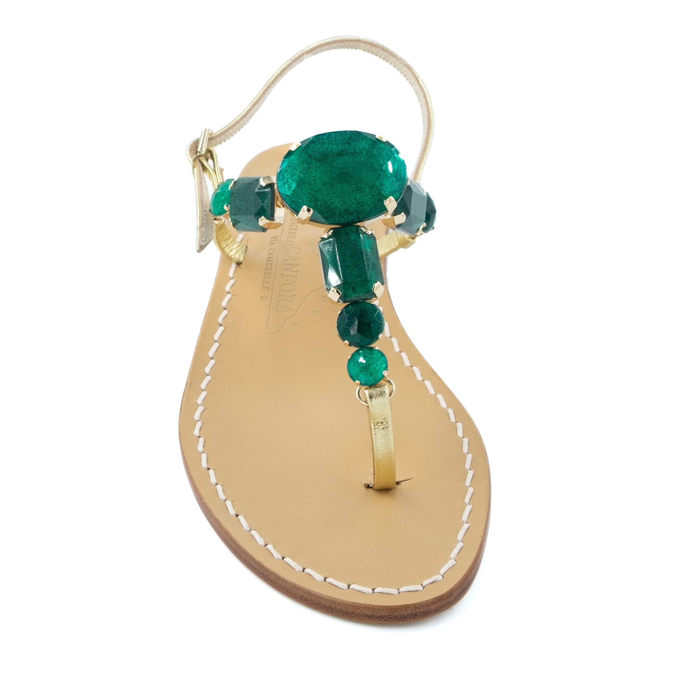 Jamila - Genuine leather thong sandal with large colored crystals