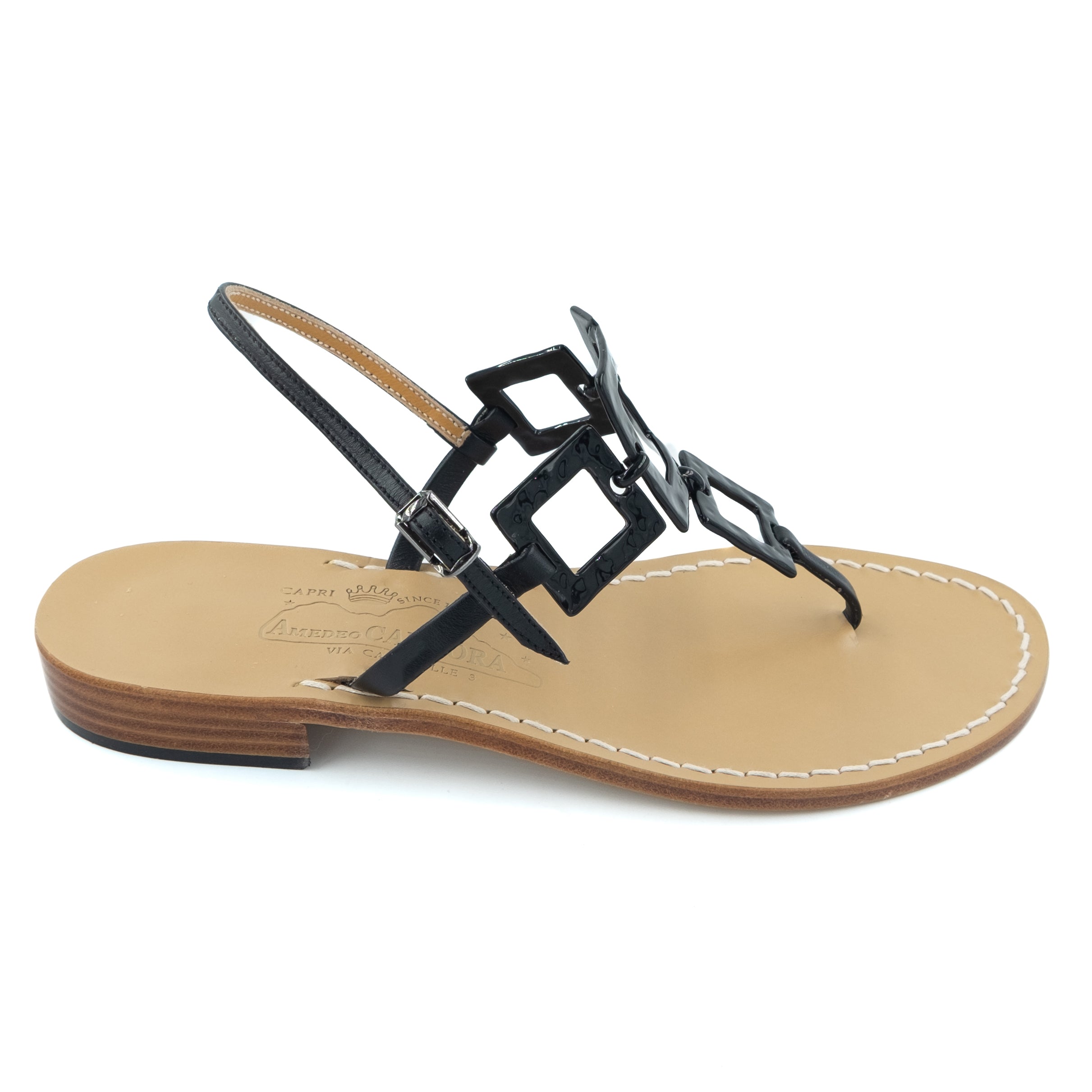 Amedeo Canfora ゴールド トングサンダル Square - Real leather thong sandal with large metal squares