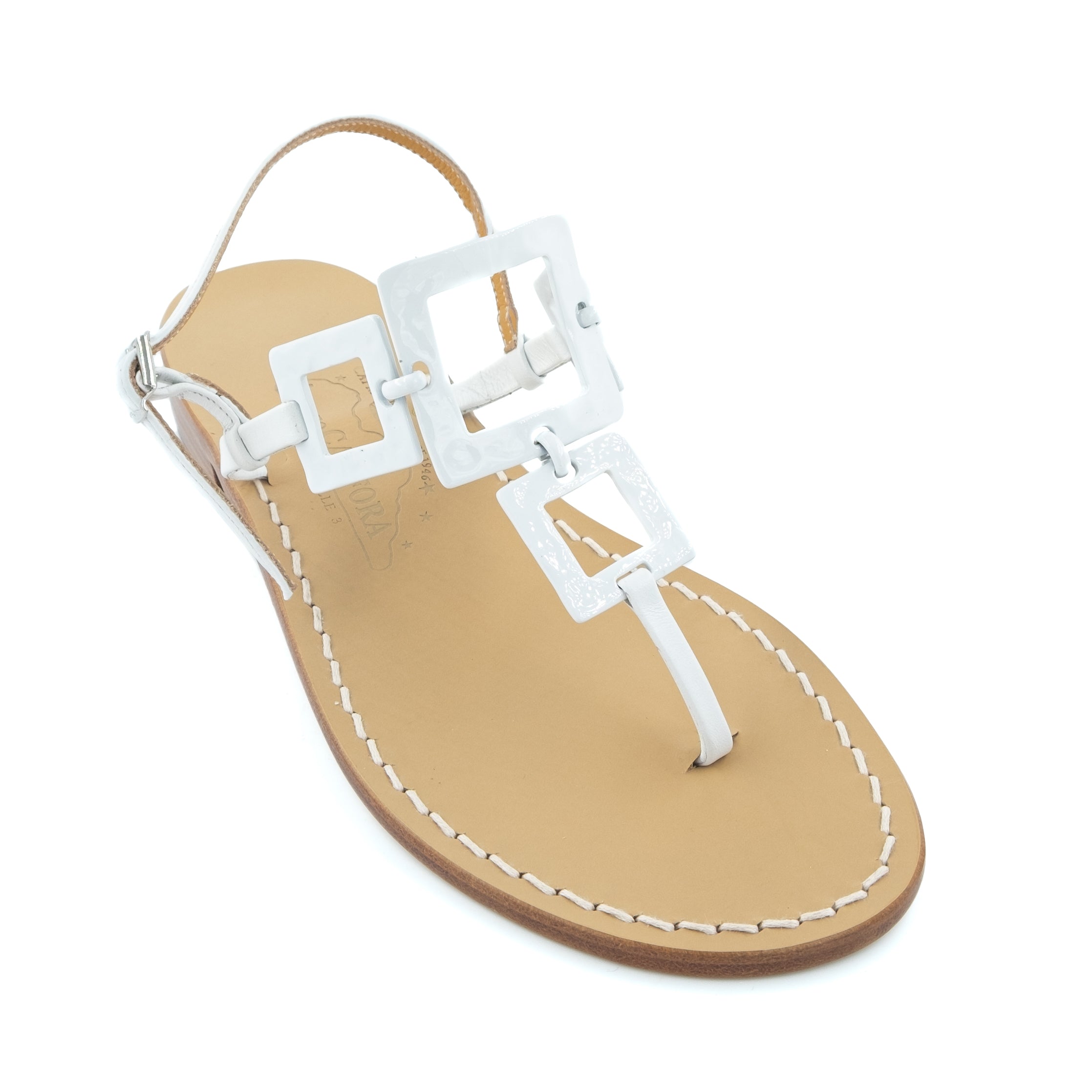 Amedeo Canfora ゴールド トングサンダル Square - Real leather thong sandal with large metal squares