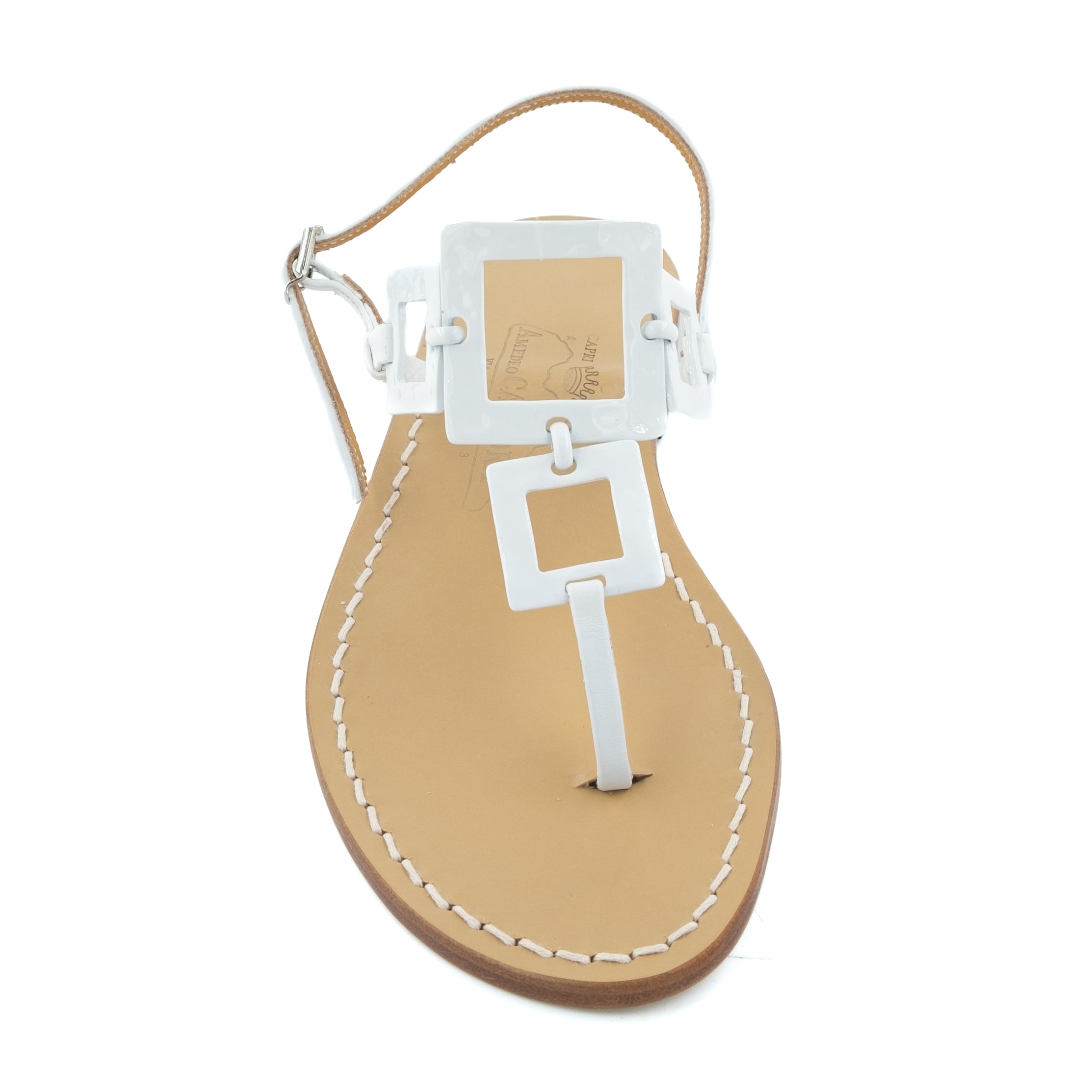Square - Real leather thong sandal with large metal squares