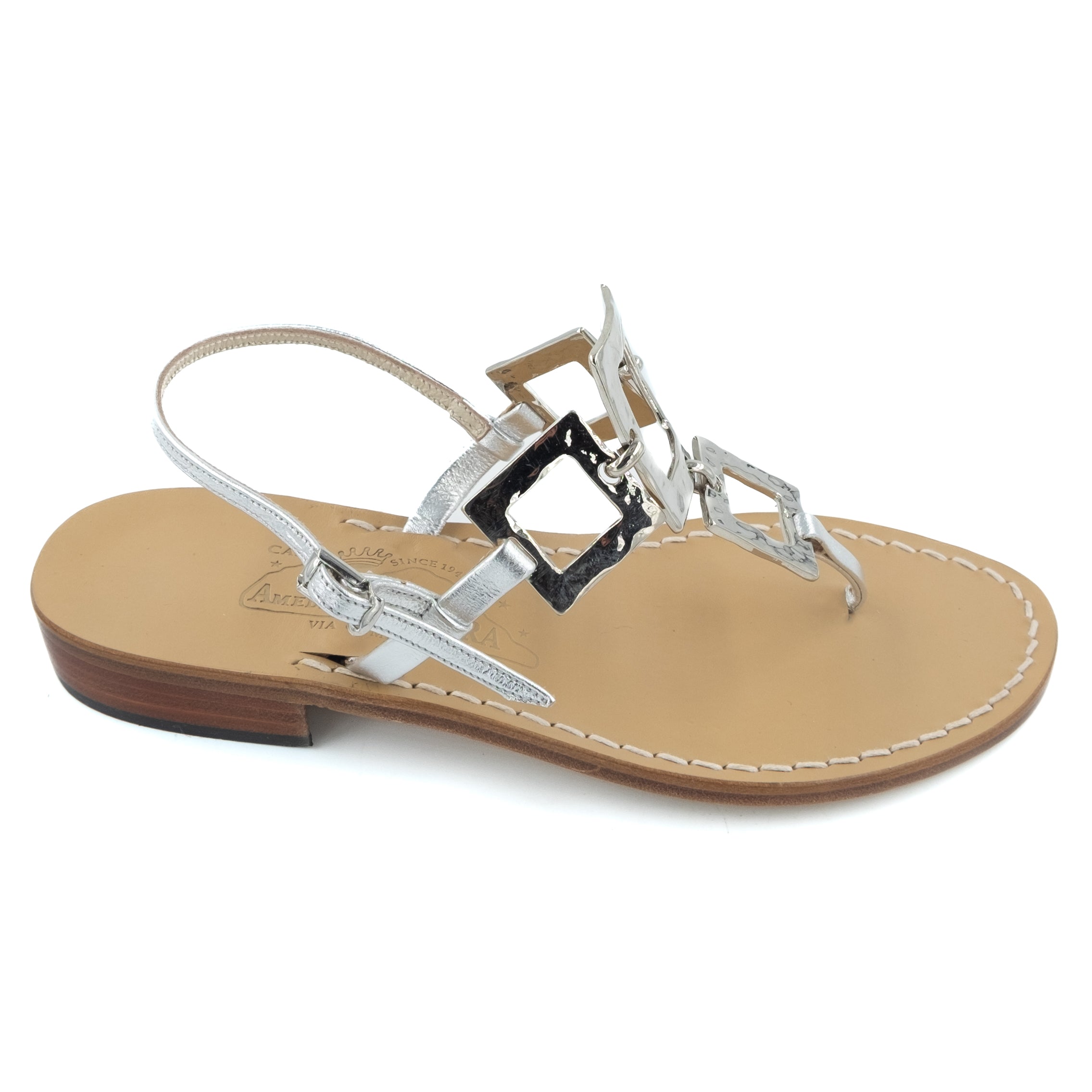 Square - Real leather thong sandal with large metal squares