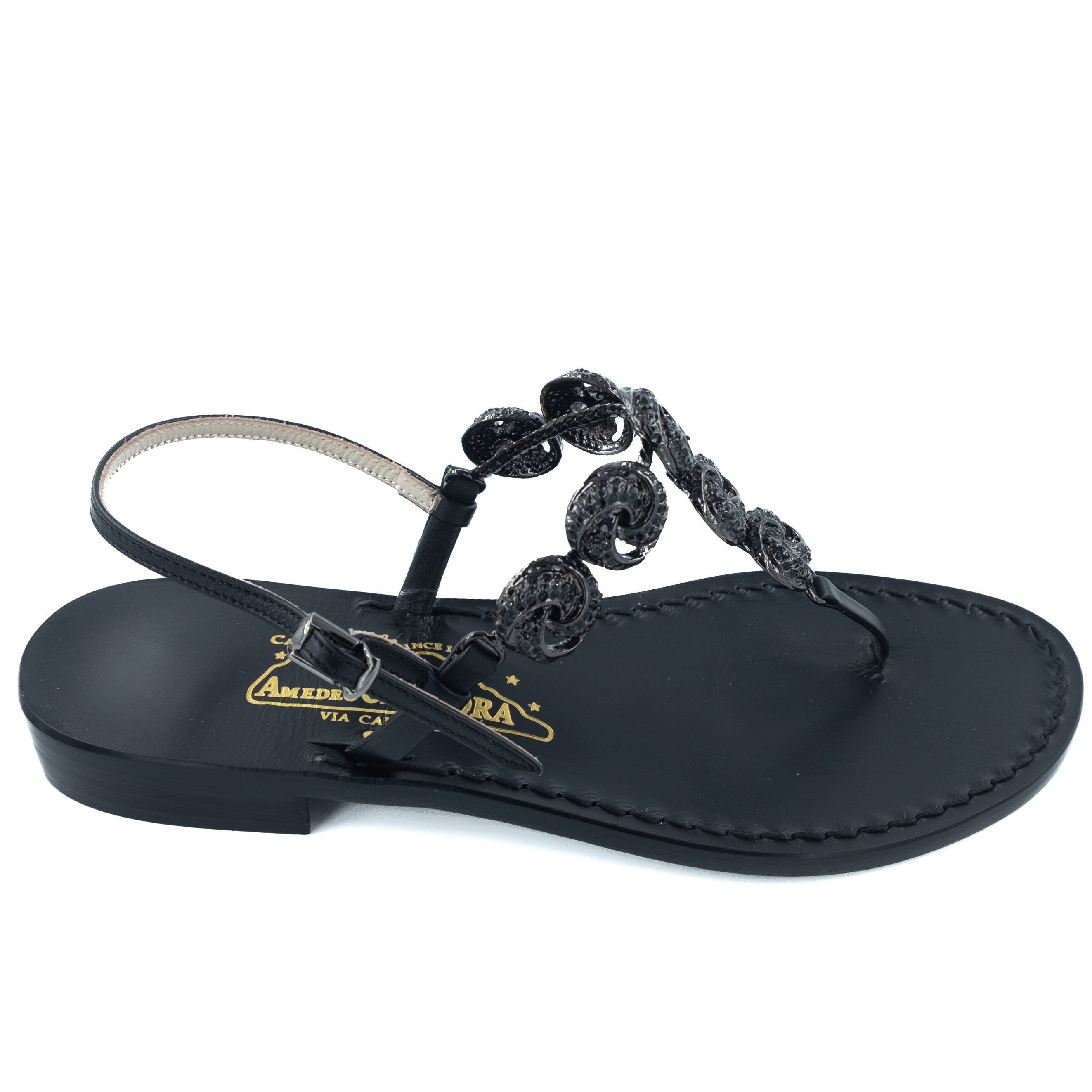 Shannon - Genuine leather thong sandal with metallic whorls