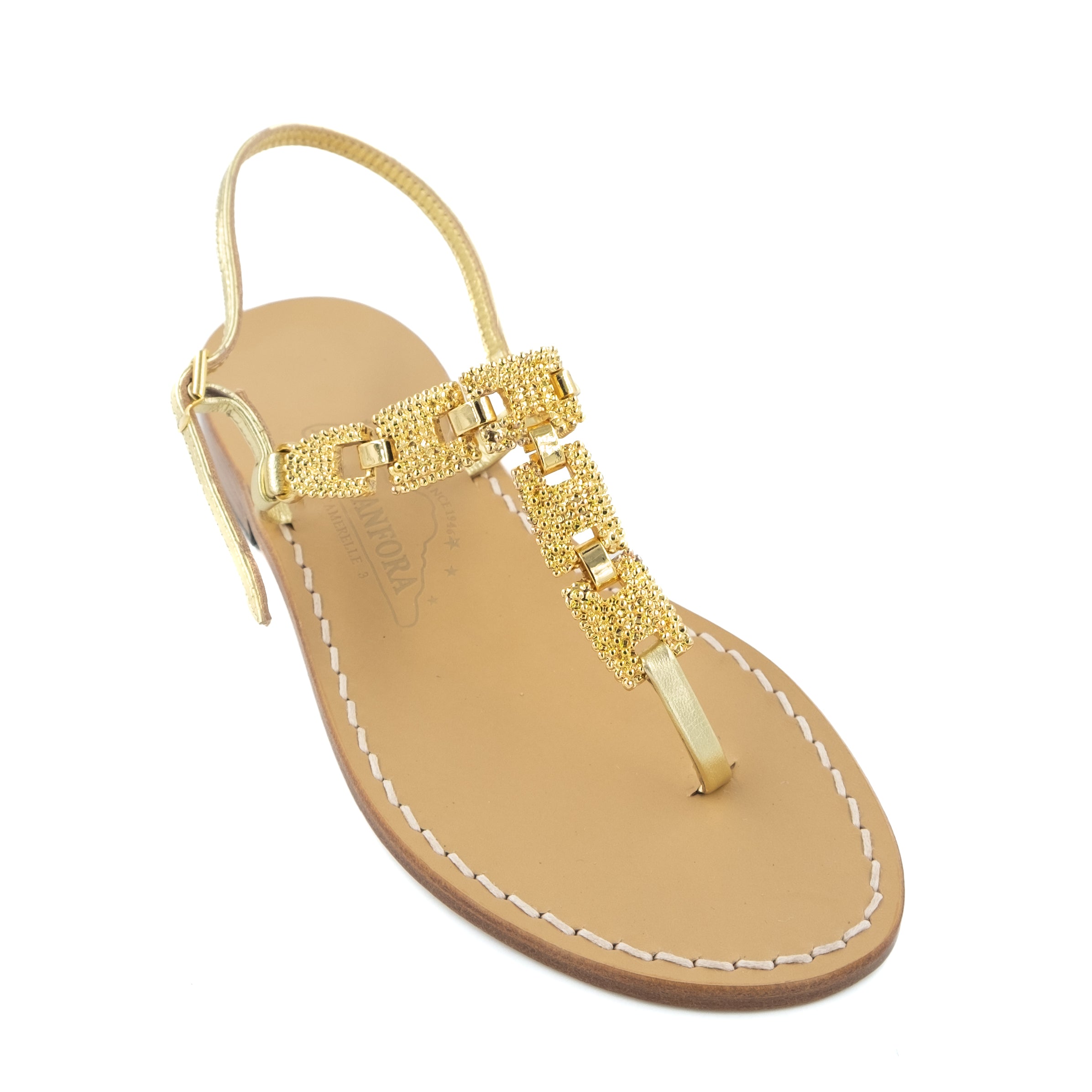 Laura - Genuine leather thong sandal with decorative metal chain