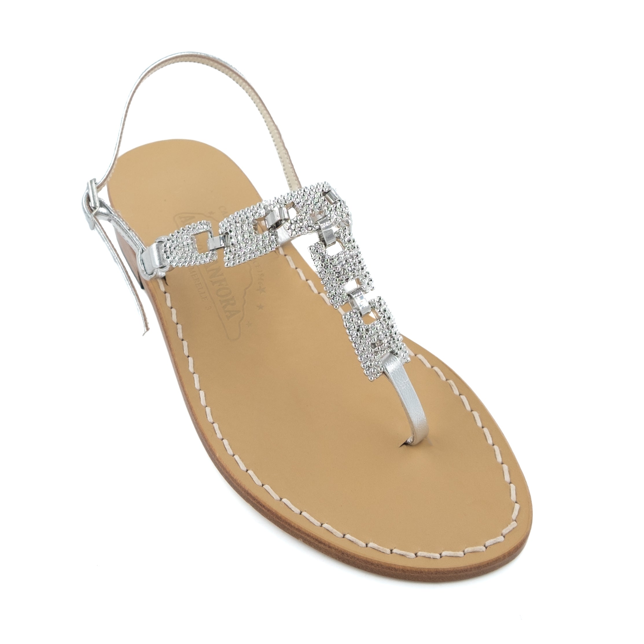 Laura - Genuine leather thong sandal with decorative metal chain