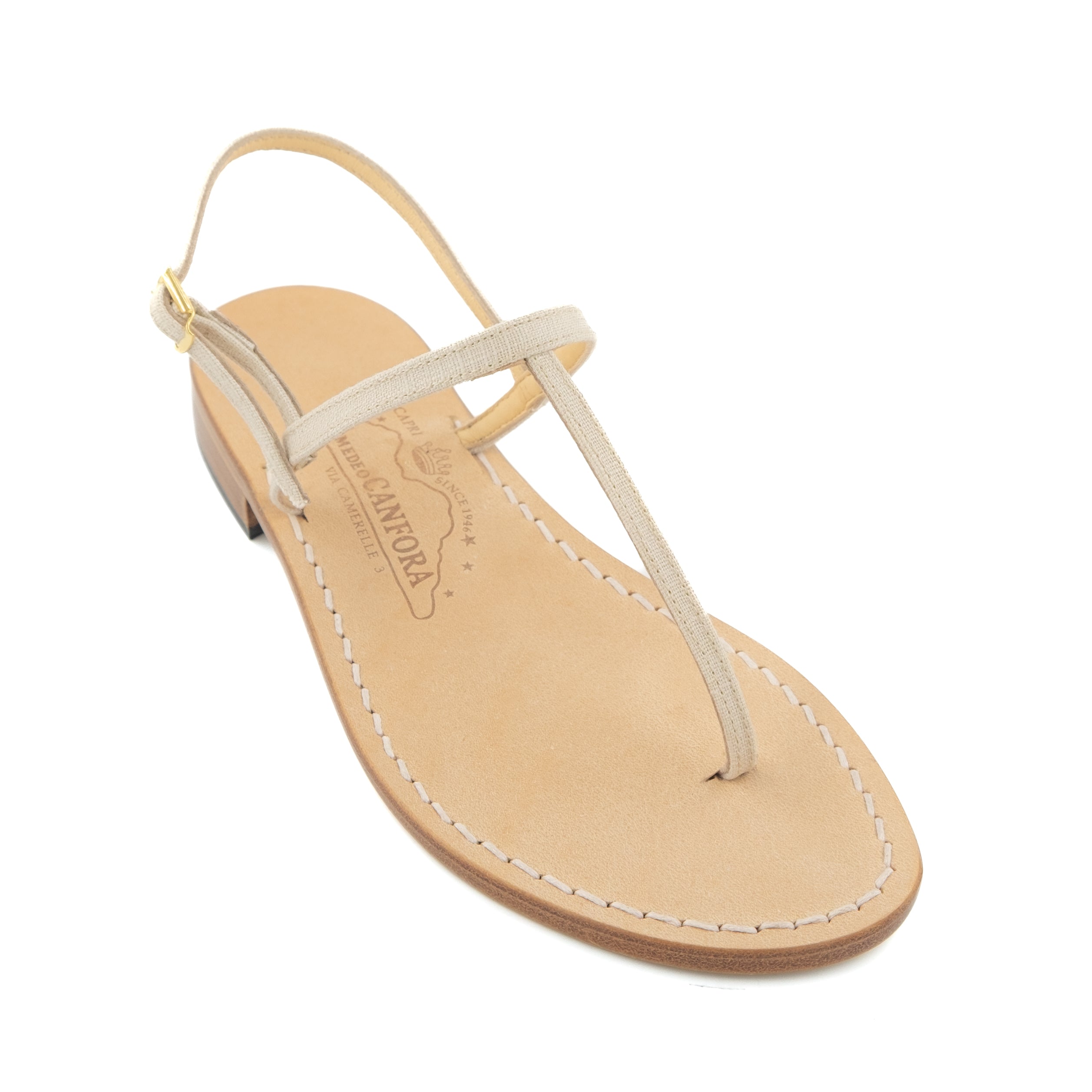 Gail Linen - Genuine leather thong sandal with linen watch strap