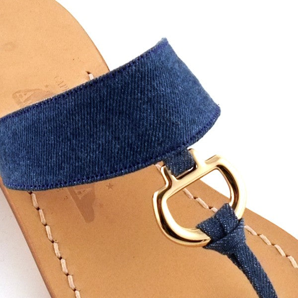 【CANFORA】Gisele Denim 装飾リングが付いたトングサンダル Gisele Denim - Genuine leather thong sandal with denim strap