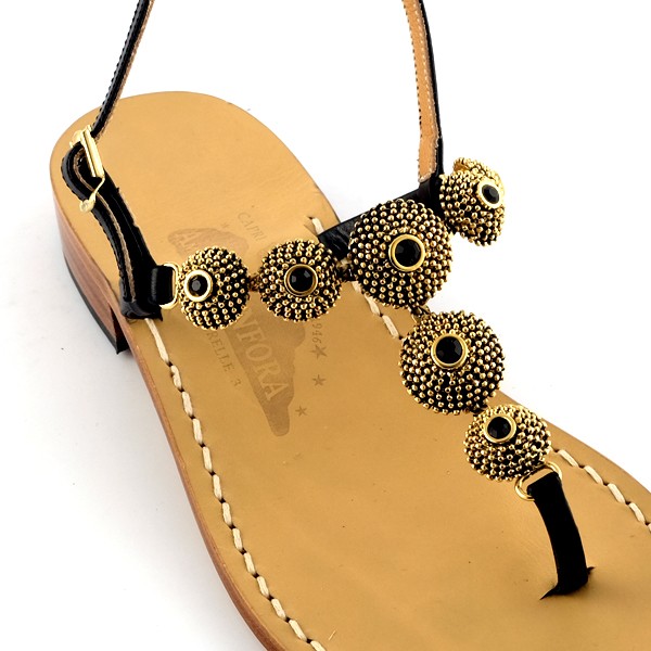 Adele Leather thong sandal with glittering medallions