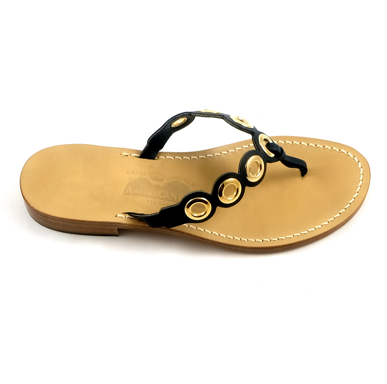 Tara - Genuine leather thong sandal with metal rings – Canfora.com