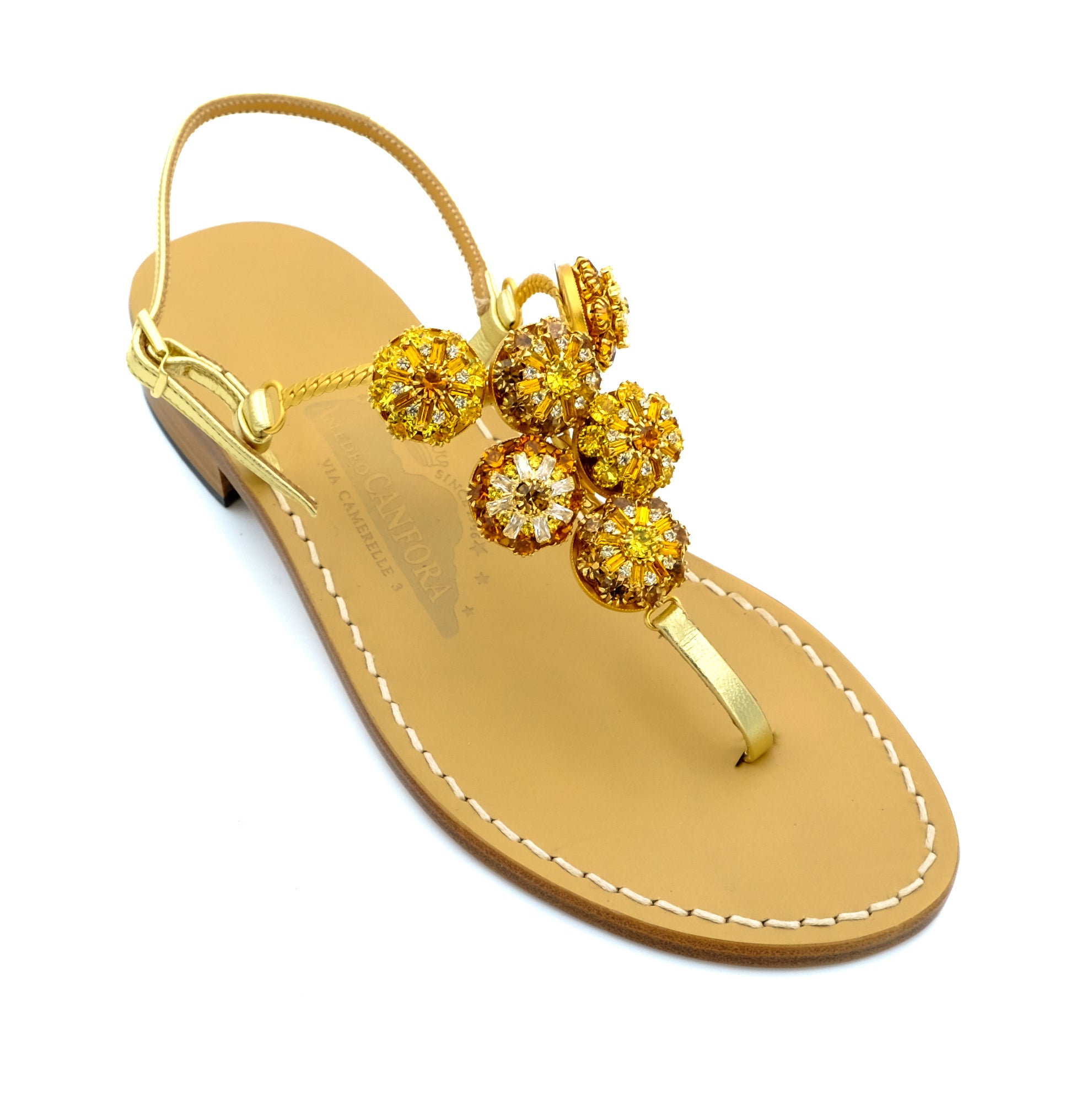 Meraville - Genuine leather thong sandal with jewellery
